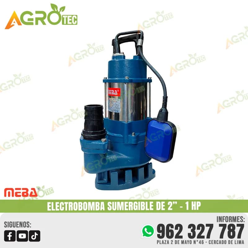 BOMBA SUMERGIBLE P/AGUA RESIDUAL MONOF 1HP 2 7M3H MEBA"