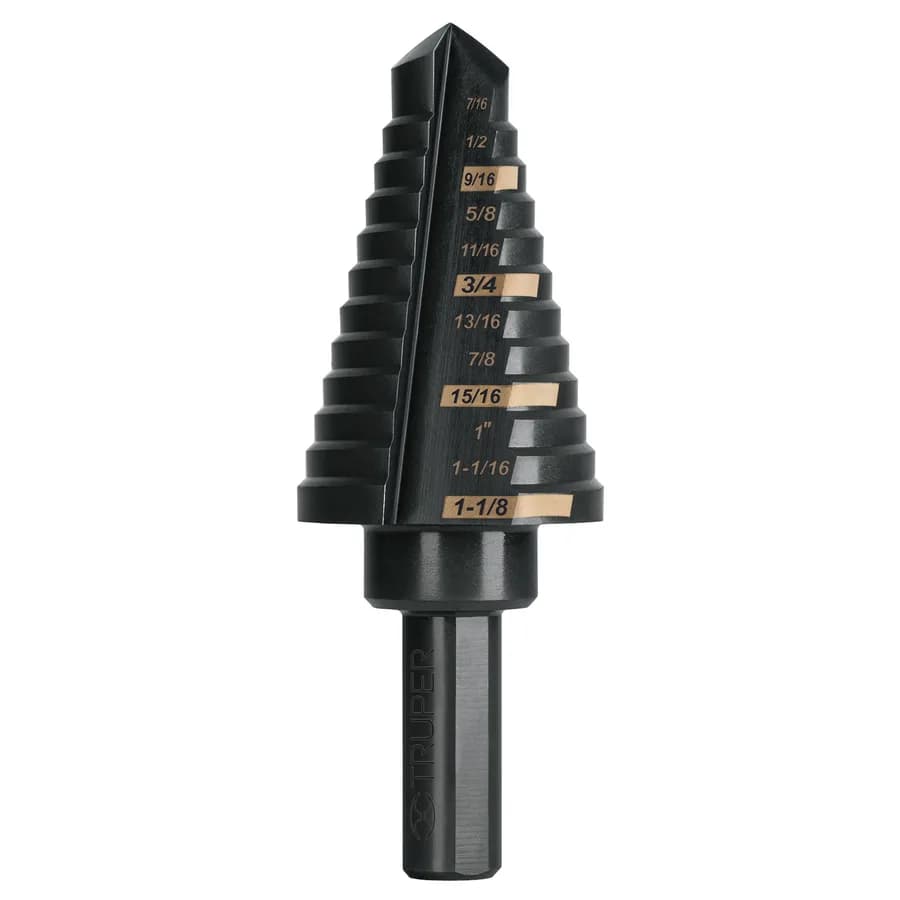 BROCA ESCALONADA ÓXIDO NEGRO 12 ESCALONES 7/16 A 1-1/8" TRUPER"