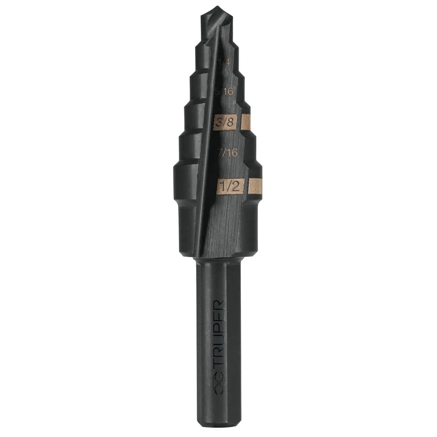 BROCA ESCALONADA OXIDO NEGRO 6 ESCALONES 3/16 A 1/2 TRUPER