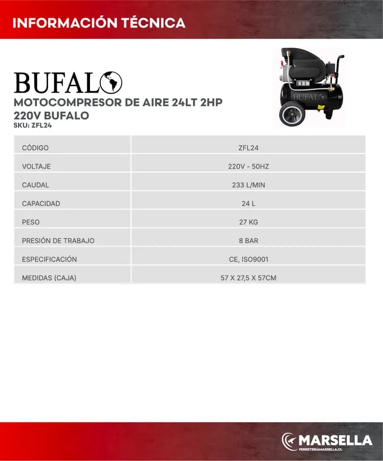 BUFALO DE AIRE 4 C/MOTOR BARI DE 2HP MONOFASICO GANDER"
