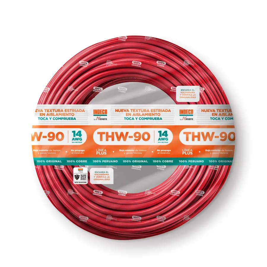 CABLE THW-90 N° 14 AWG ROJO INDECO