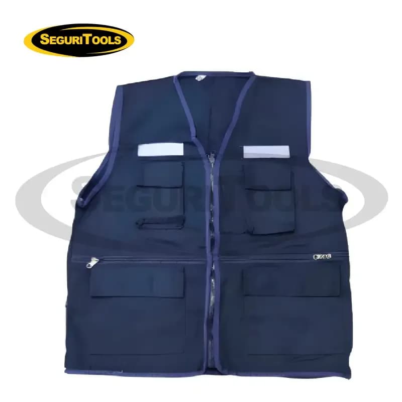 CHALECO DRILL REPORTERO AZUL TALLA M .