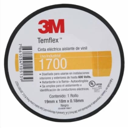 CINTA AISLANTE TEMFLX 1700 NEGROCINT 3/4X18MTS 3M