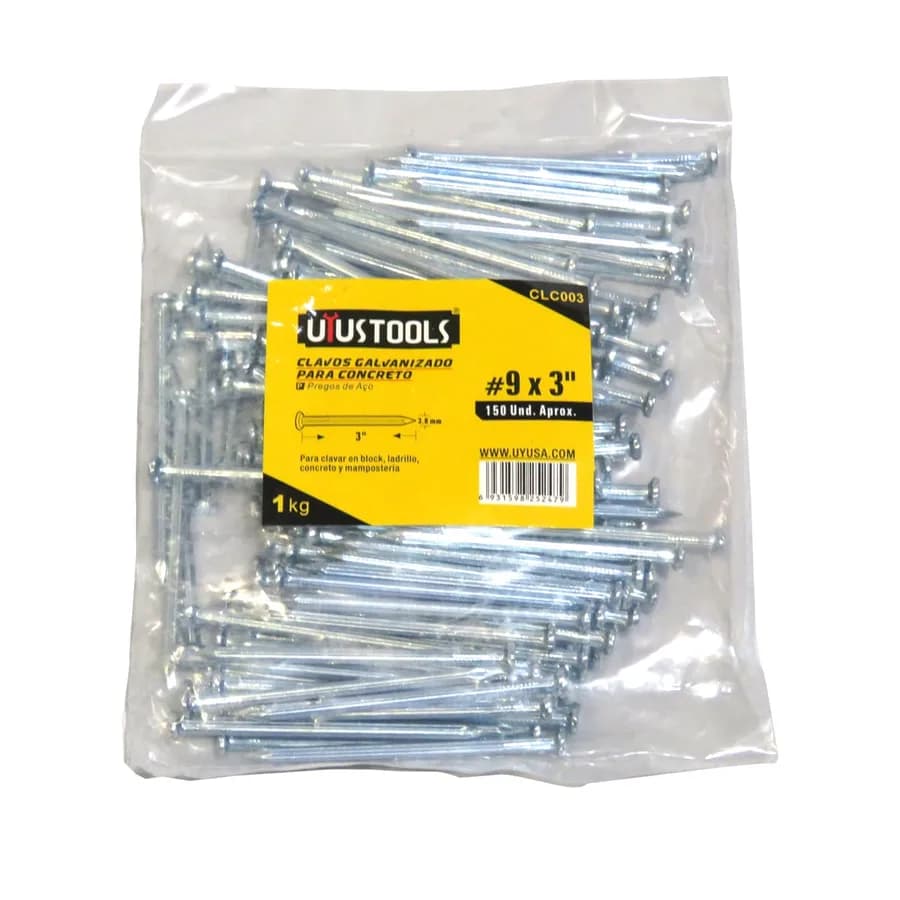 CLAVOS GALVANIZADOS PARA CONCRETO 3X 9 / 150 UNID UYUSTOOLS"