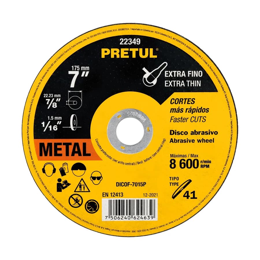 DISCO ABRASIVO D/CORTE METAL 7 177.8 MM PRETUL"