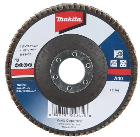 DISCO D/LIJAS FLAP 4-1/2(115MM)#Z36 ANGULAR P/METAL Y INOX. MAKITA"
