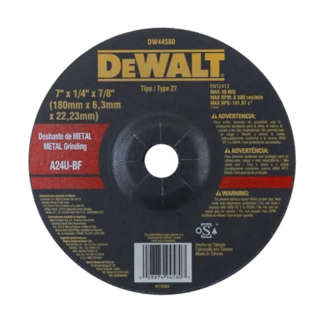 DISCO P/DESBASTE DE METAL 7 1/4 DEWALT"