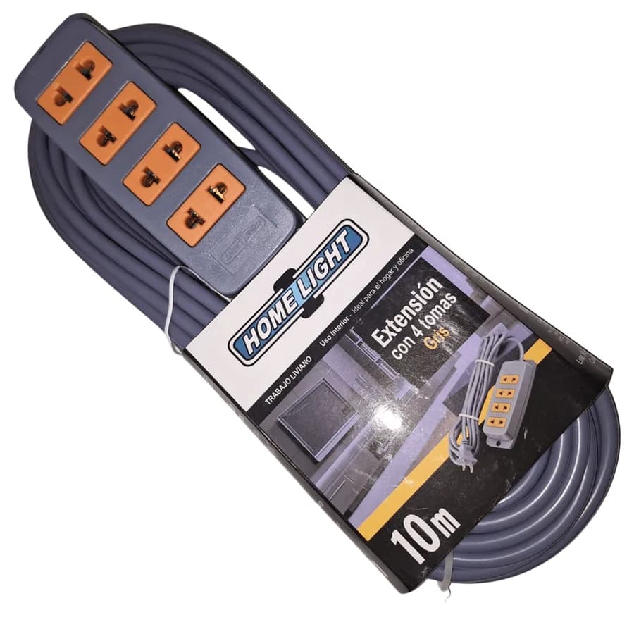 EXTENSION CON 4 TOMAS GRIS 10M HOME LIGHT
