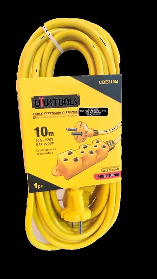 EXTENSION DE TRES TOMAS AMARILLA X10M UYUSTOOLS