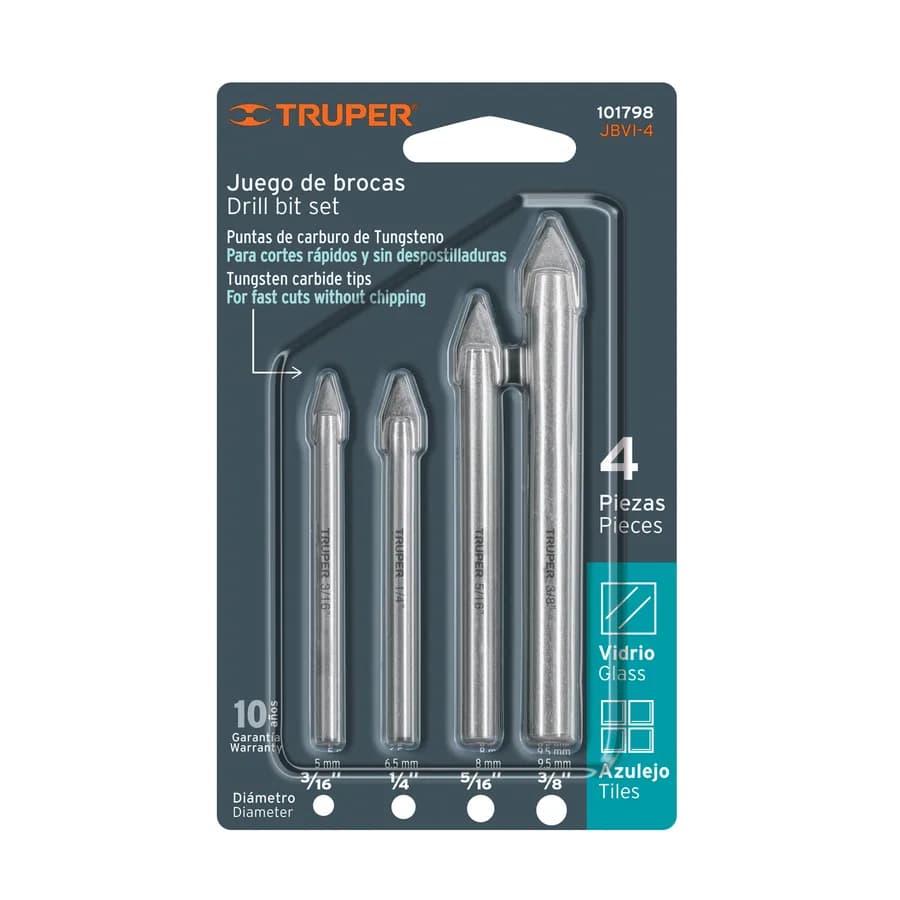 JUEGO DE 4 BROCAS PARA VIDRIO Y MAYOLICA TRUPER