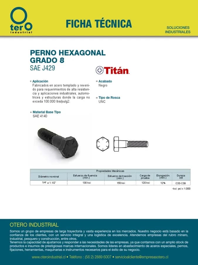 PERNO HEXAGONAL GRADO 5.8 N 8 X 1 1/2 + TUERCA HEXAGONAL G5.8 + ADANDELA LA CASA DEL PERNO