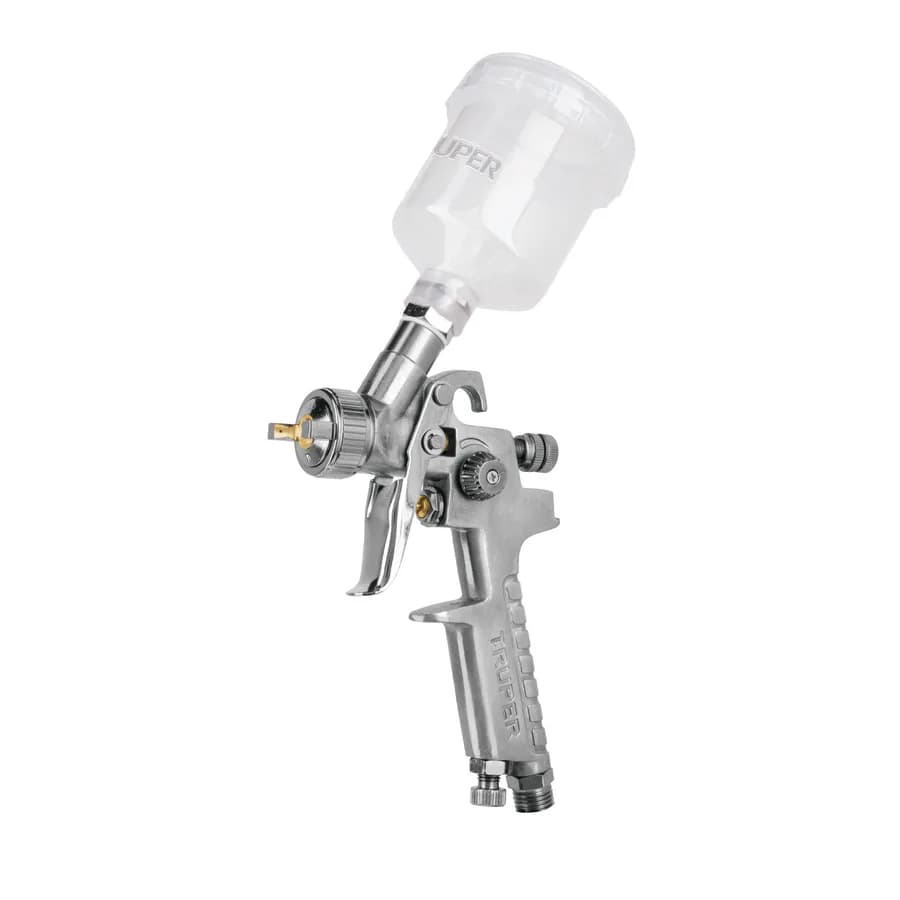 PISTOLA P/RETOQUE GRAVEDAD HVLP, VASO PLÁSTICO BOQUILLA 1MM TRUPER