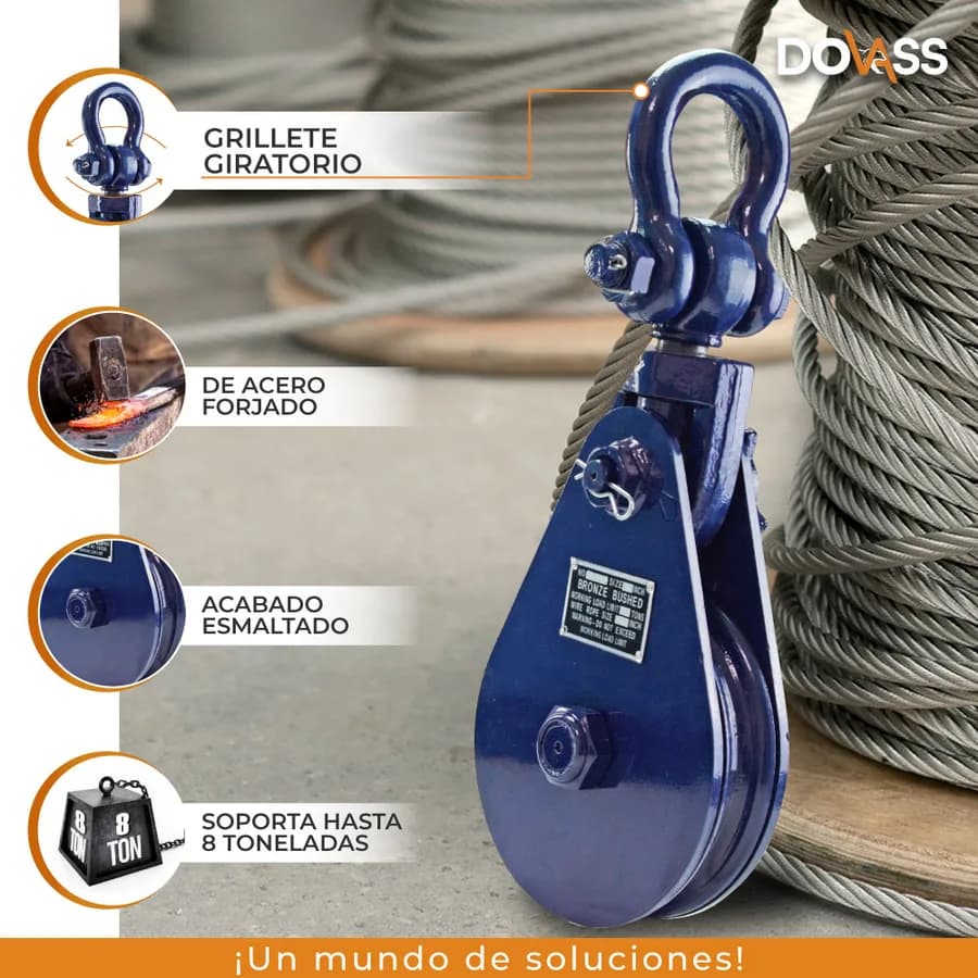 POLEA AZUL C/GANCHO 8TM - 6- 3/4" S/M"