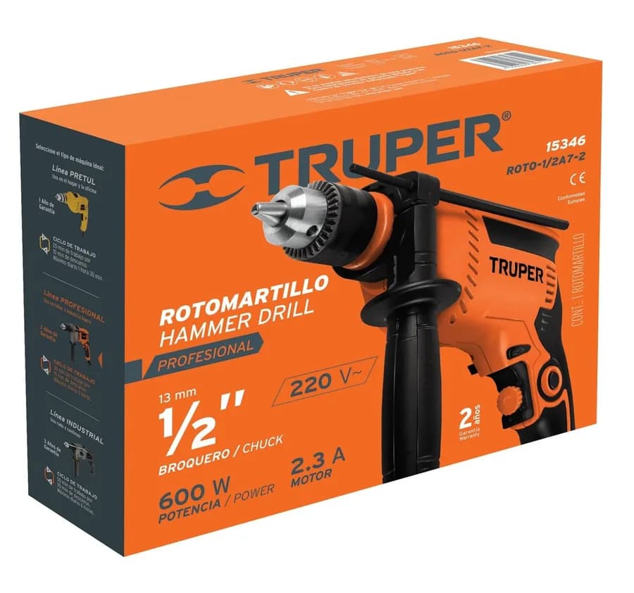 ROTO-1/2A7-2 TALADRO PERCUTOR 1/2 PROFESIONAL 220V - 550W TRUPER"