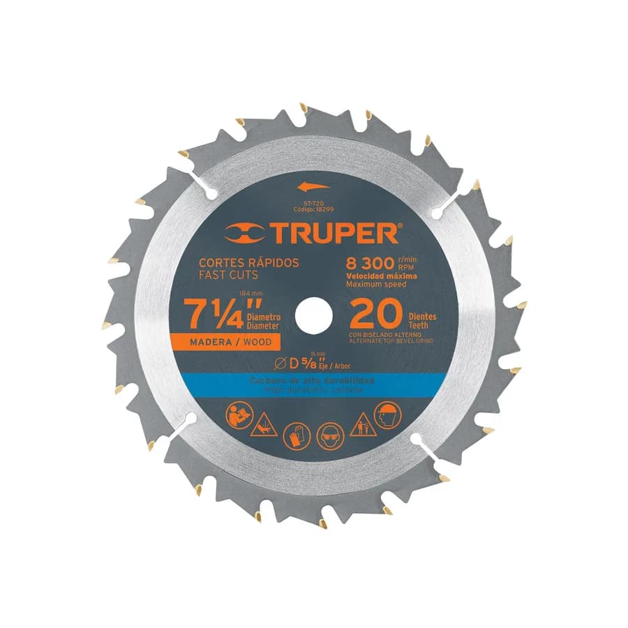 SIERRA CIRCULAR 7-1/4 P/MADERA 20 DIENTES CENTRO DE 5/8 TRUPER